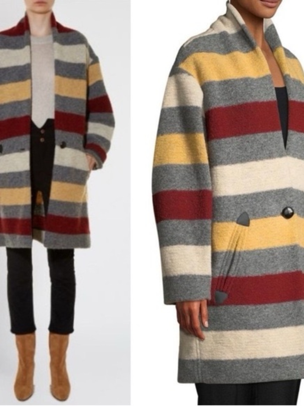 Isabel Marant Striped Wool-Blend Coat in size 38